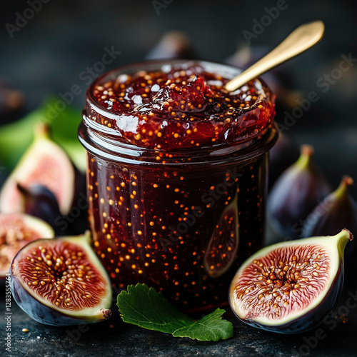 Macro Shot of Homemade Fig Jam in a Weck Jar photo