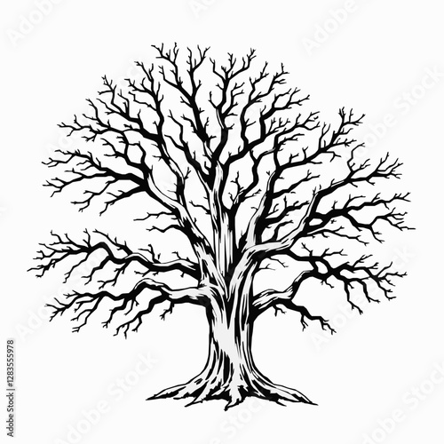 Oak Tree Outline Icon, Nature Vector, Editable Stroke, Black Minimalist Illustration