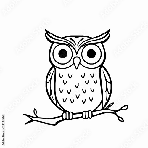 Owl Outline Icon, Black Stroke, Editable Vector Illustration, Nocturnal Bird Design,