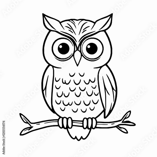 Owl Outline Icon, Black Stroke, Editable Vector Illustration, Nocturnal Bird Design