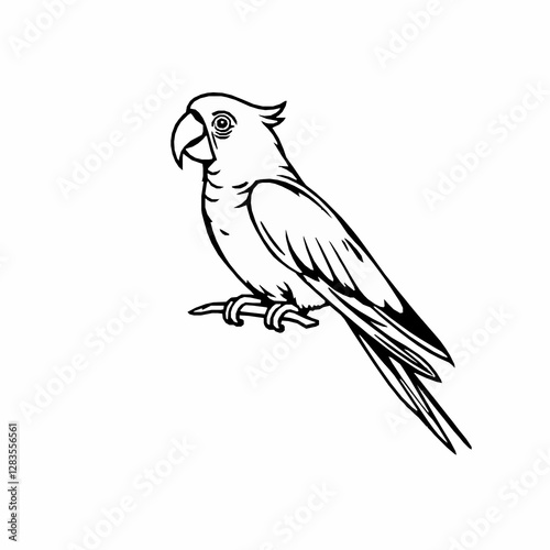 Parrot Outline Icon, Black Stroke, Editable Vector Illustration, Tropical Bird Design,
