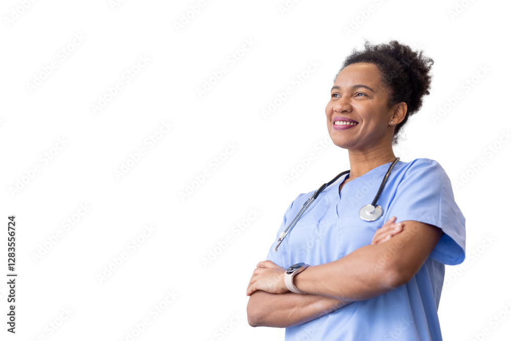 Smart African American nurse standing confidently Smart African American nurse standing confidently
