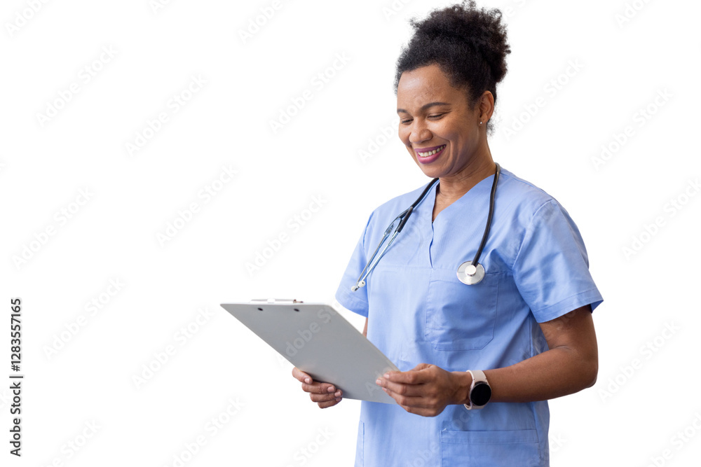 Elegant African American nurse exuding confidence Elegant African American nurse exuding confidence
