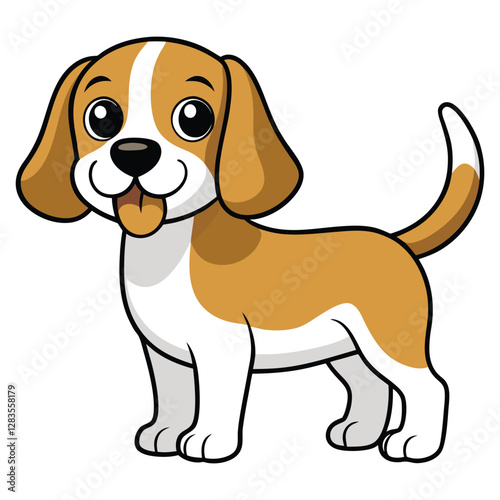 Adobe Illustra Happy cartoon dog character sitting with joy on a blue background showcasing playful design elementstor Artwork.