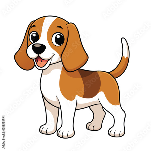 Adobe Illustra Happy cartoon dog character sitting with joy on a blue background showcasing playful design elementstor Artwork.