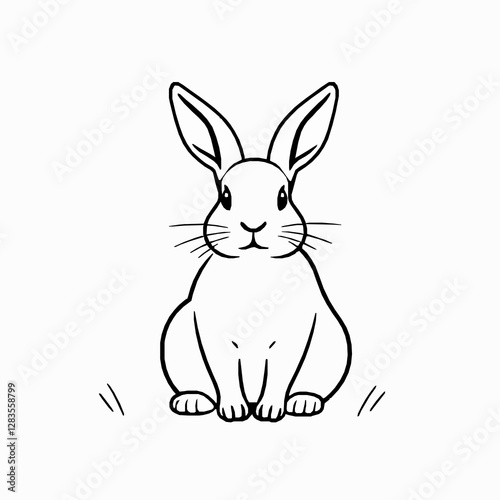 Rabbit Outline Icon, Black Stroke, Editable Vector, Fluffy Pet Illustrations