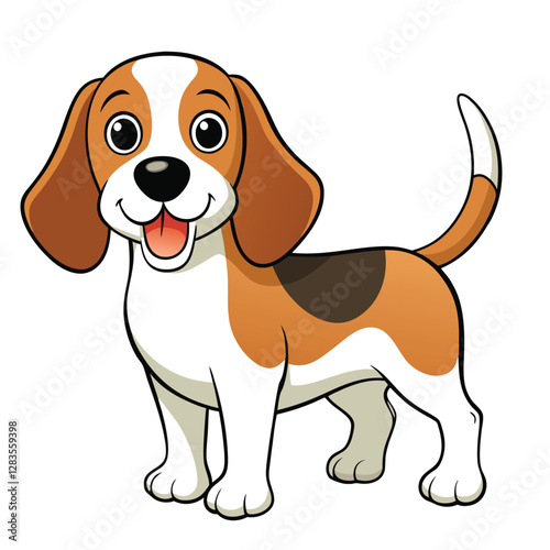 Adobe Illustra Happy cartoon dog character sitting with joy on a blue background showcasing playful design elementstor Artwork.