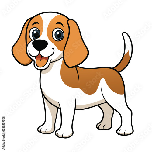 Adobe Illustra Happy cartoon dog character sitting with joy on a blue background showcasing playful design elementstor Artwork.