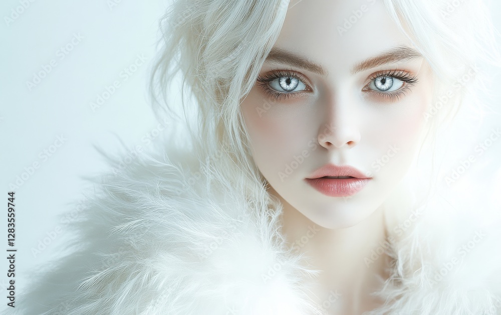 Close-up of a Woman's Face with Snowy White Hair and Bright Eyes Close-up of a Woman's Face with Snowy White Hair and Bright Eyes