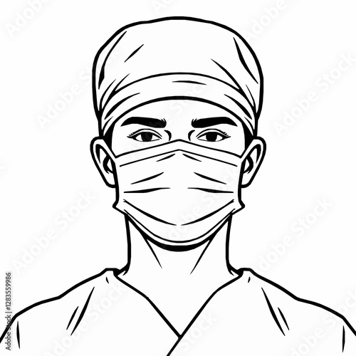 Surgeon Outline Icon, Medical Specialist Vector, Editable Stroke, Minimalist Black Illustration,