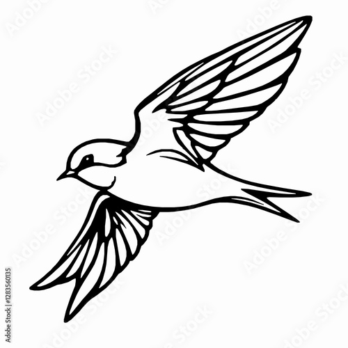 Swallow Bird Outline Icon, Black Stroke, Editable Vector, Freedom Symbol Design