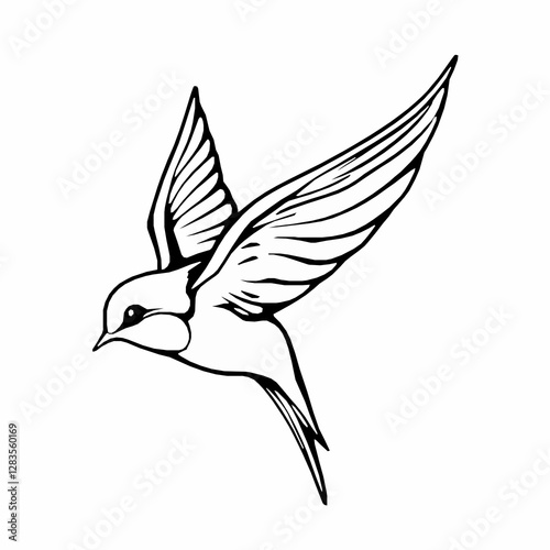 Swallow Bird Outline Icon, Black Stroke, Editable Vector, Freedom Symbol Designs,