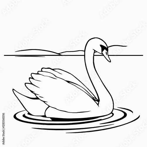 Swan Outline Icon, Black Stroke, Editable Vector, Graceful Birds