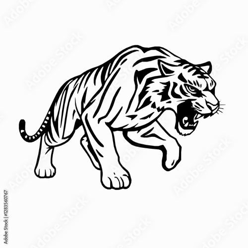 Tiger Outline Icon, Jungle Predator Vector, Editable Stroke, Black Isolated Designs