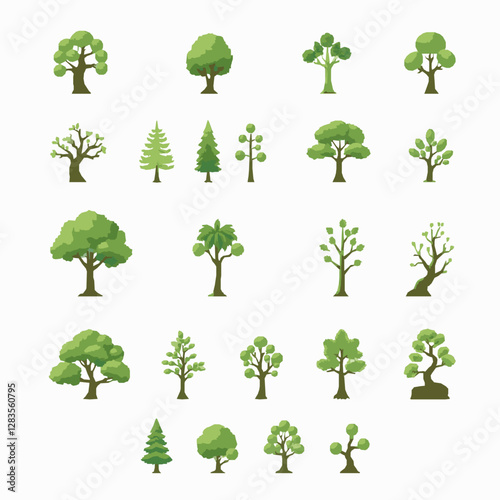 Tree & Plant Icons, Oak, Pine, Palm, Bonsai, Nature & Ecology High Quality Vector Illustration