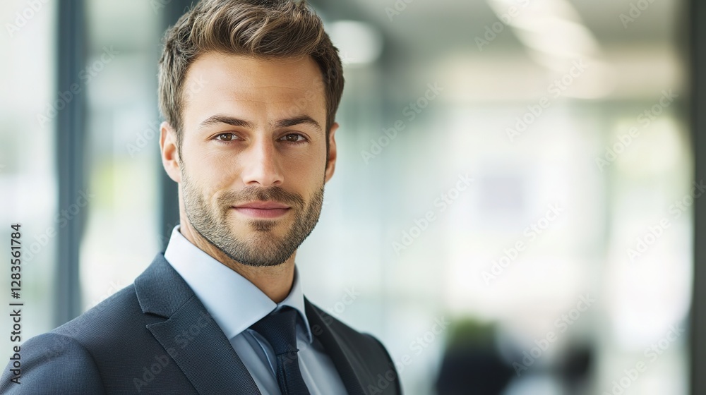 Professional in formal attire, focused expression, upper body shot, natural side lighting