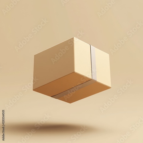 A close up view of a cardboard box floating in the air