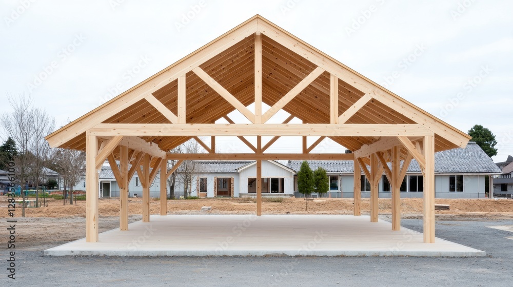 Modern Wooden Pavilion Structure Under Construction Modern Wooden Pavilion Structure Under Construction