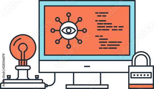 antivirus system flat line web icon concept