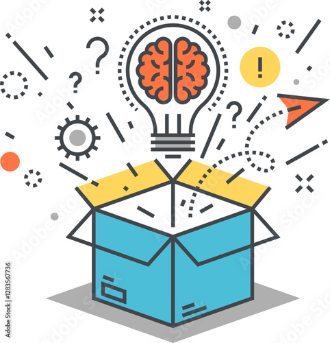 think outside the box flat line design concept