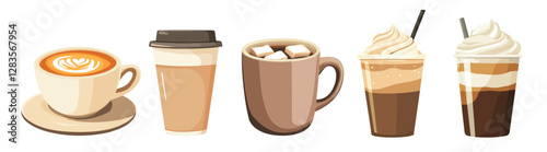 Illustrated diverse coffee beverages, vector element set