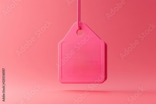 A Hanging Pink Tag or Label Against a Monochromatic Background