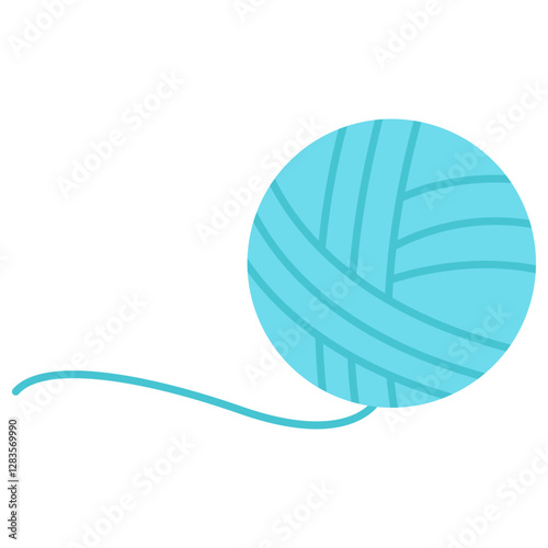 Blue ball of yarn with a long strand of yarn.