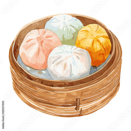Coquette dim sum illustration watercolor food vector