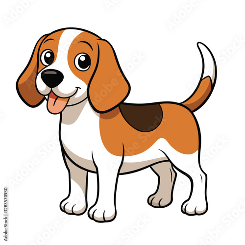 Adobe Illustra Happy cartoon dog character sitting with joy on a blue background showcasing playful design elementstor Artwork.