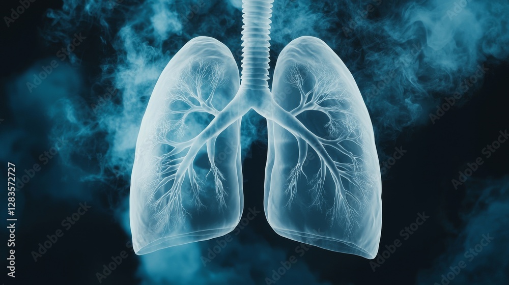 Detailed lungs anatomy with a smoky background, symbolizing the respiratory system, air pollution, and health risks associated with environmental contamination Detailed lungs anatomy with a smoky background, symbolizing the respiratory system, air pollution, and health risks associated with environmental contamination