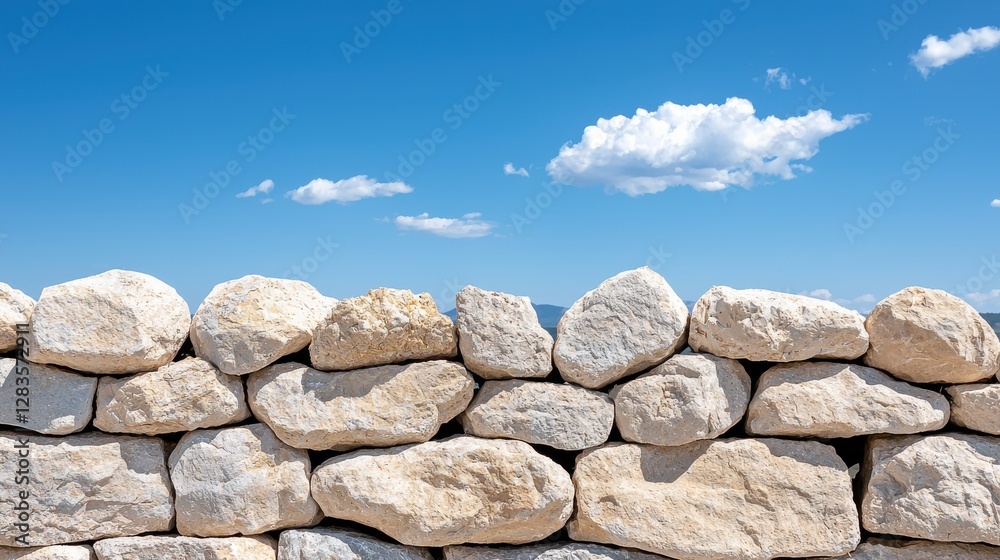 Stone Wall, Blue Sky, Clouds, Nature Texture