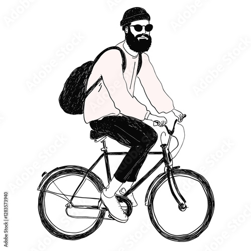 A cheerful man ride a bike illustration bicycle cycling vector