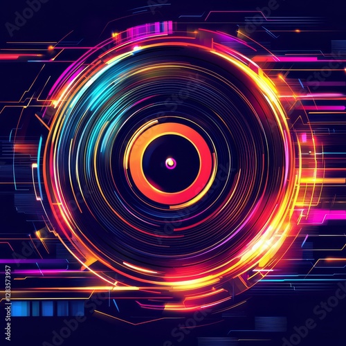 Futuristic Digital Ring: A vibrant, glowing ring of digital data pulses with energy, capturing the essence of technology. Showcasing cutting-edge design and information flow.