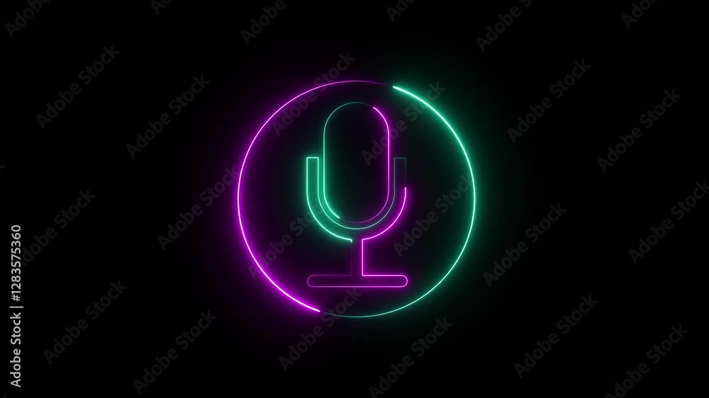 Voice recording podcast mic microphone icon animation. Audio microphone icon animation. Neon line microphone icon. Voice recording podcast mic microphone icon animation. Audio microphone icon animation. Neon line microphone icon.