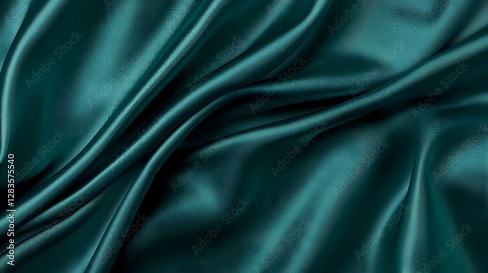 Fototapeta premium Abstract Teal Silk Fabric Texture with Wavy Folds and Shiny Surface