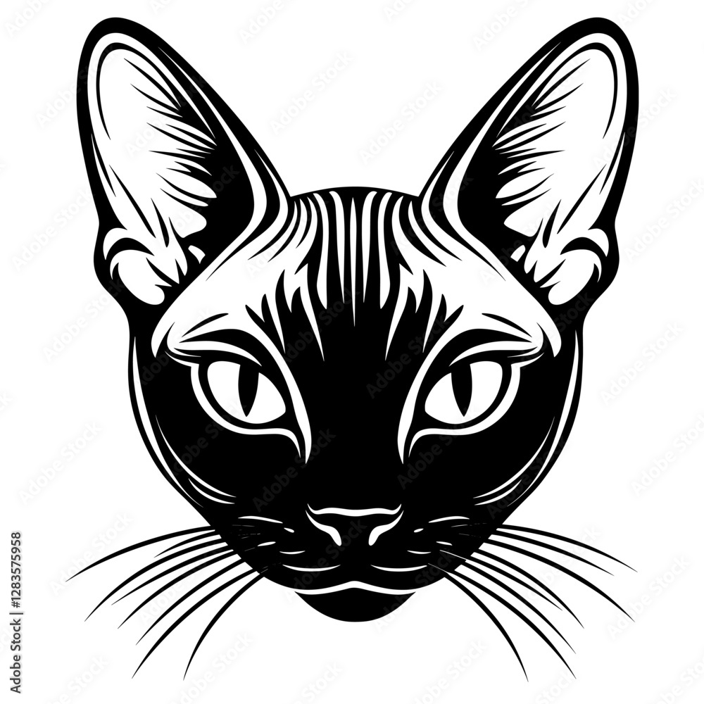 Fototapeta premium Chubby Cornish Rex cat head linear art illustration animal vector