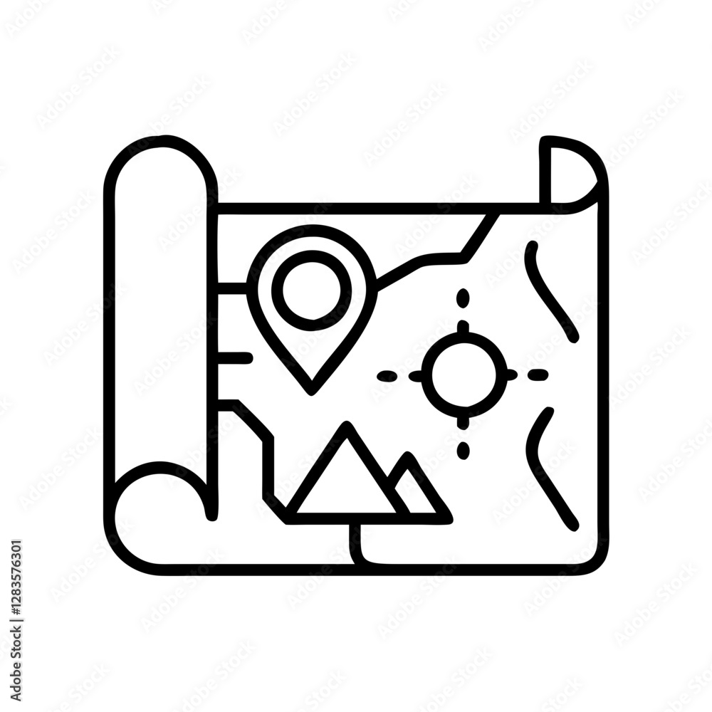exploration map icon, exploration map line art - simple line art of exploration map, perfect for exploration map logos and icons