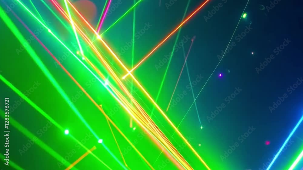 A colorful abstract pattern of intersecting lines and dots against a dark background.