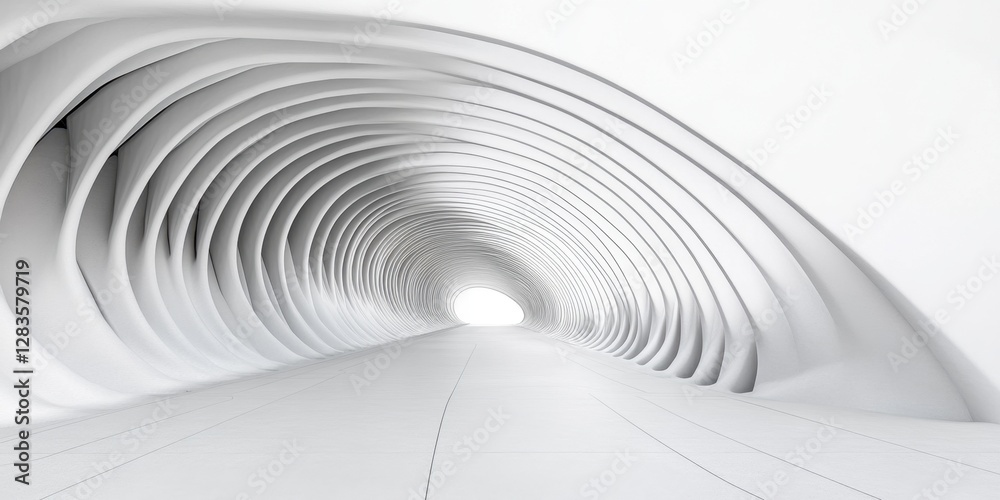 Naklejka premium White futuristic tunnel with light at the end leading to hope and new discoveries