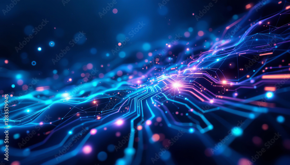 Abstract glowing network with connections and technology elements presented Abstract glowing network with connections and technology elements presented