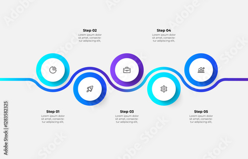 Infographic five step process for business and process visualization, creating engaging presentations, or illustrating project workflows