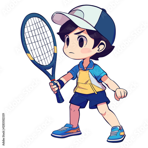 Kid playing tennis illustration cartoon racket vector