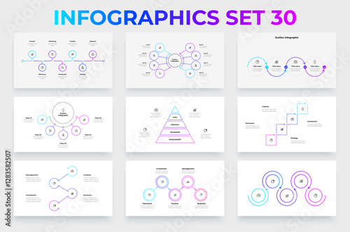 Set of modern, professional infographics ideal for business presentations, marketing strategies, and data visualization. Minimalist designs emphasize clarity, functionality, and a professional