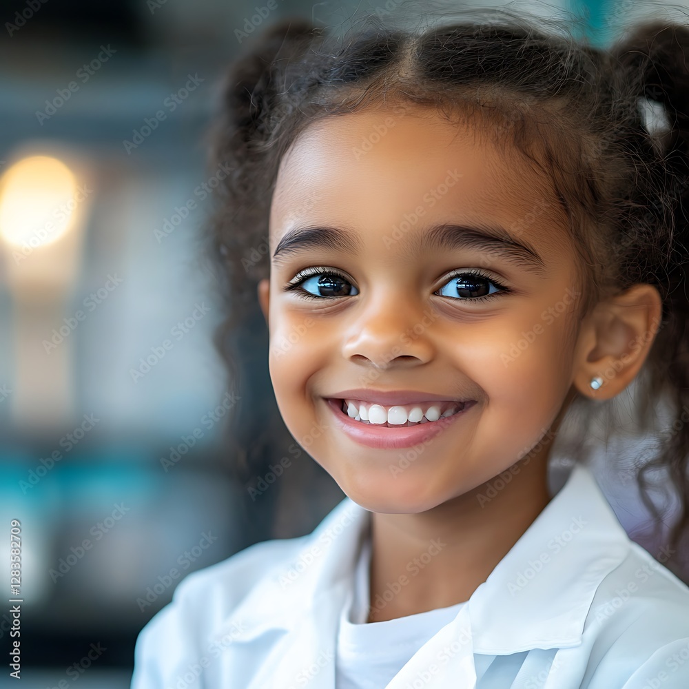 Professional Smiling Girl in Lab Coat Close-up Portrait Professional Smiling Girl in Lab Coat Close-up Portrait