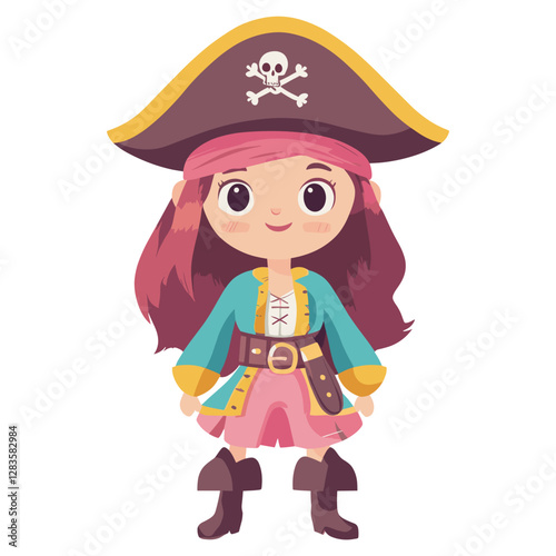 Girl dressed up as pirate illustration cute children's vector