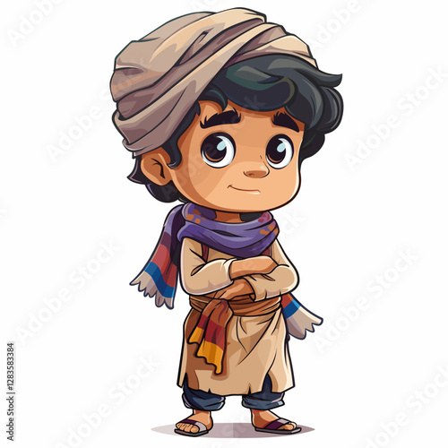 Vector illustration of Cute Indian boy wearing turban and scarf.