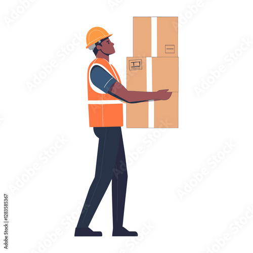 Worker boxes vest cardboard vector