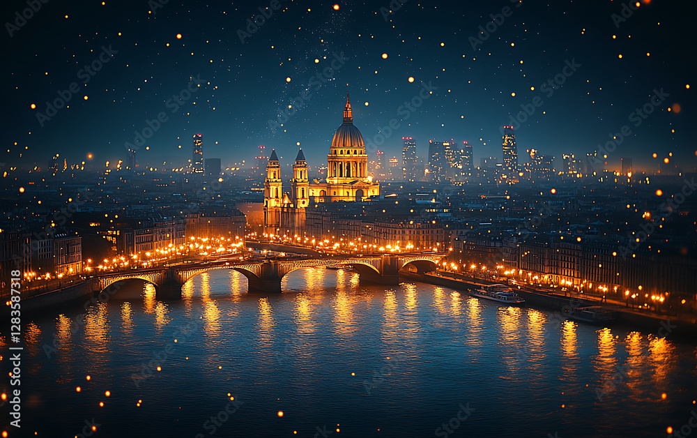 Obraz premium Stunning Night Satellite View of Europe’s Illuminated Cities 