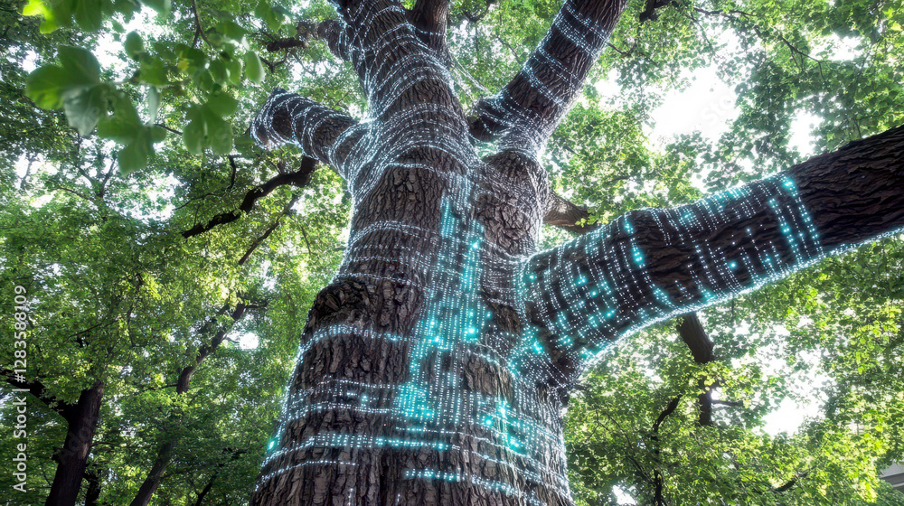 Fototapeta premium Bio Digital Fusion Balancing Technology and Sustainability in Natures Lushness