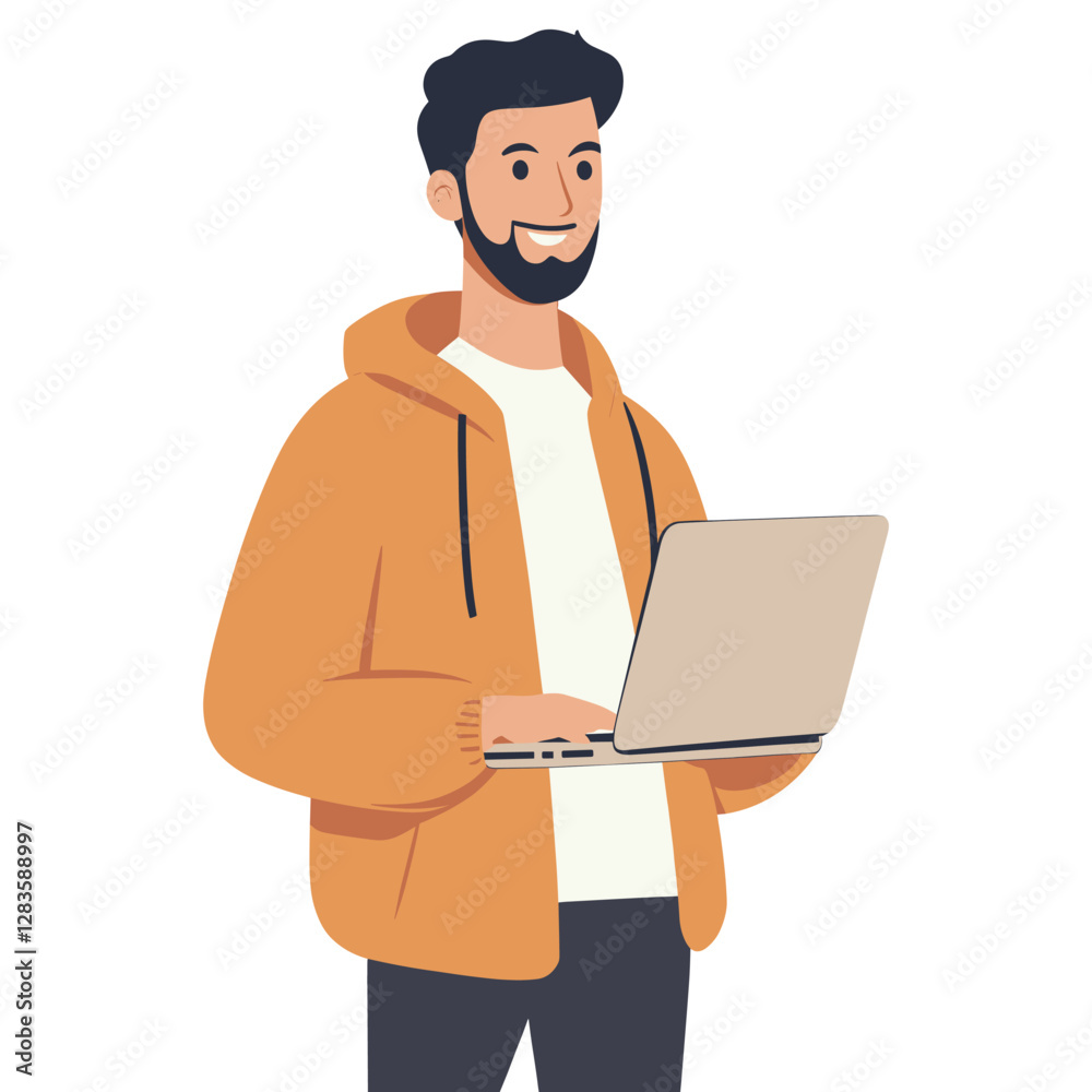 Man holding laptop man clothing person vector Man holding laptop man clothing person vector